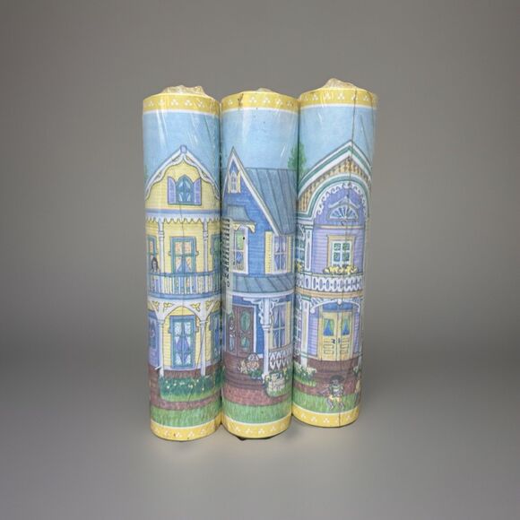 Brewster Home Fashions Other - VTG Victorian Village Pasted Wallpaper Boarder Cottage Pastel 3 Rolls 15 Yd 90s